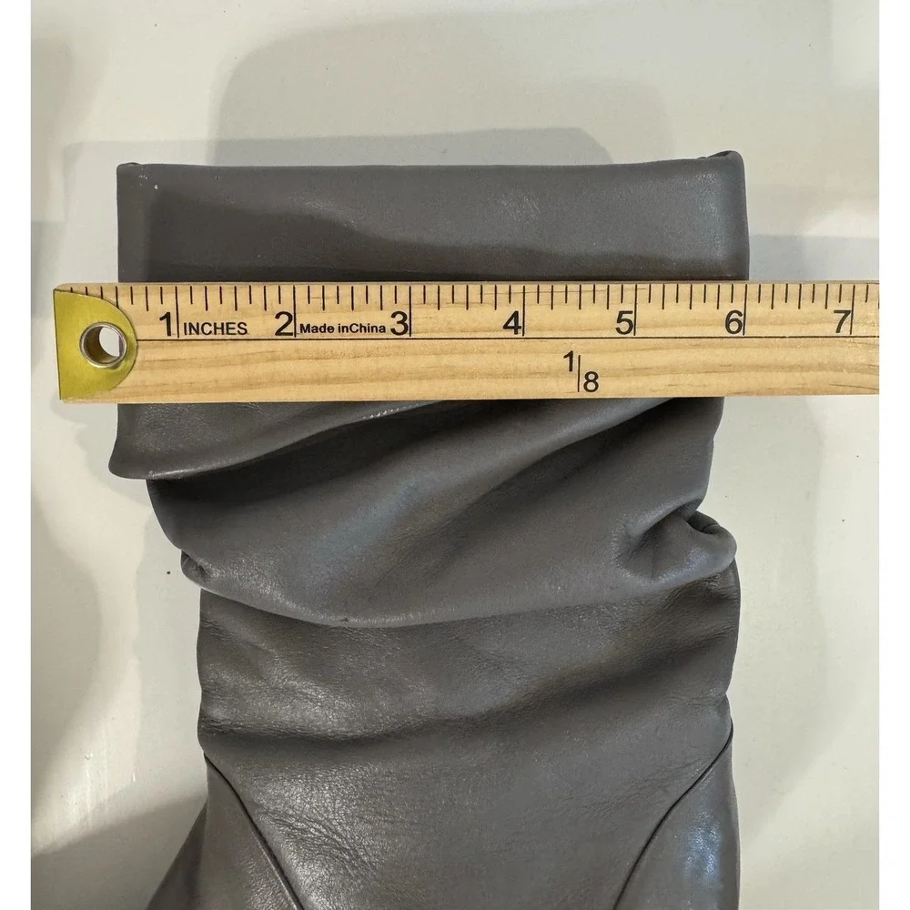 Vintage Gray Leather Slouch Fold Over Mid Calf Boots Pointed Toe Women's 7.5